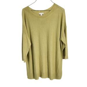 J Jill Green Linen Blend 3/4 Sleeve Top - Women's Large